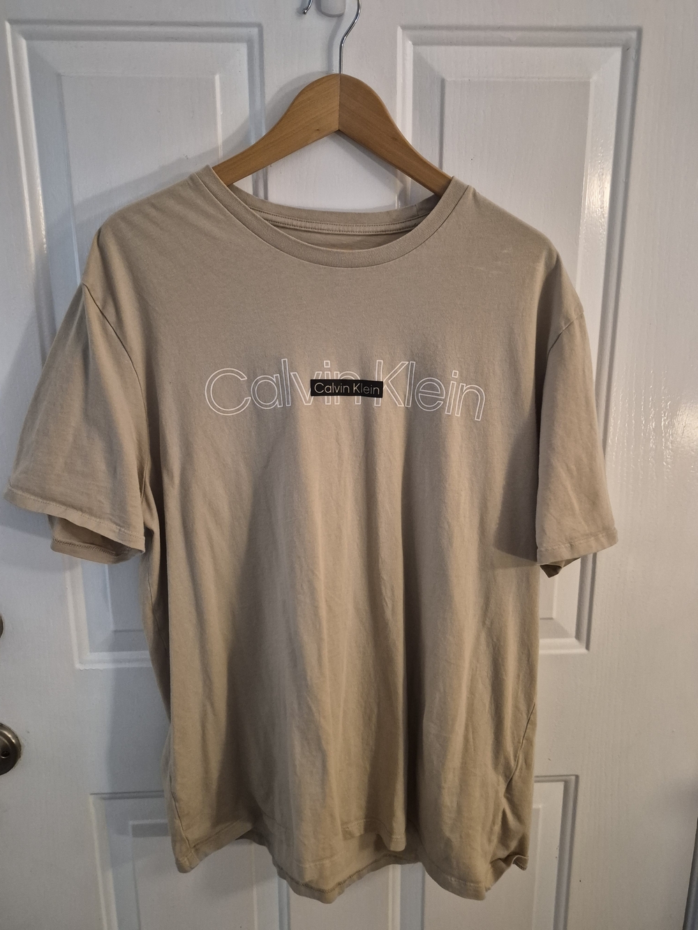 Calvin Klein Men's Taupe Crewneck Logo Tee